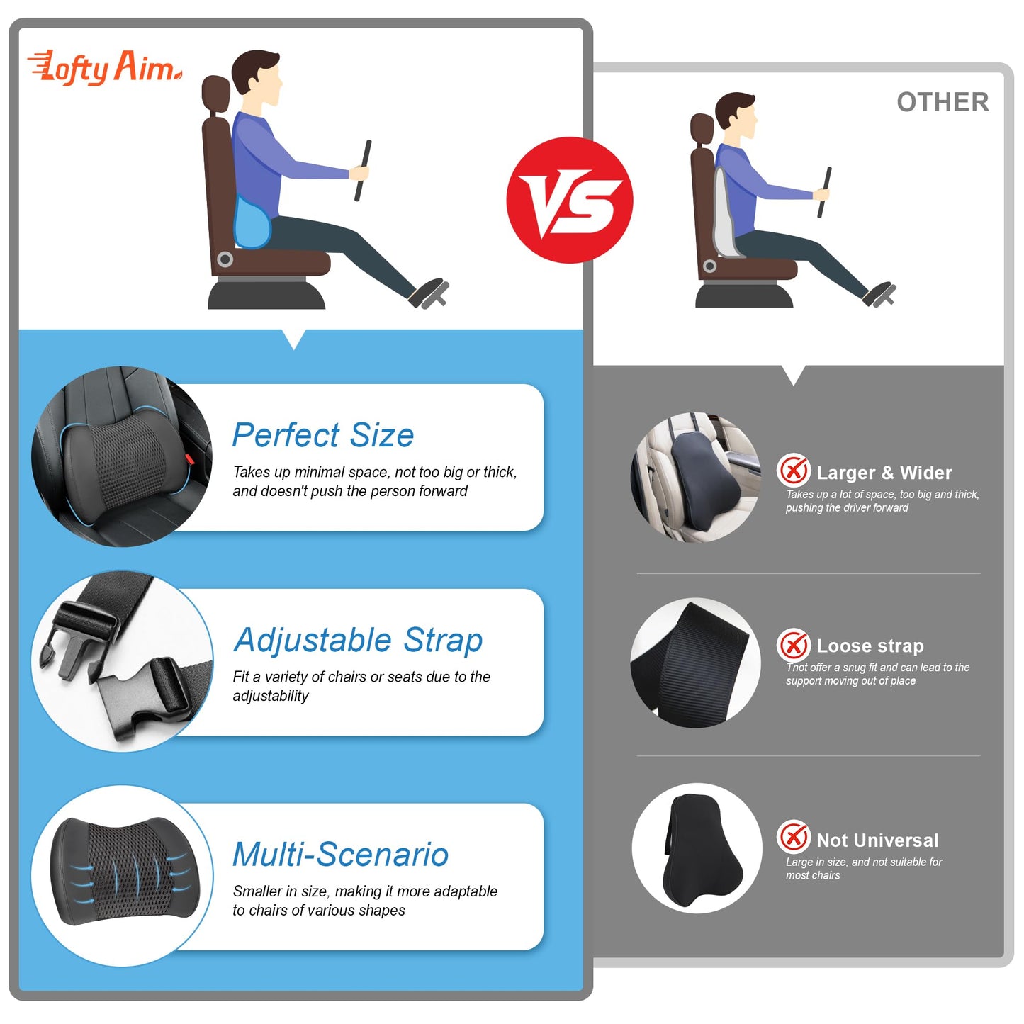 Memory Foam Lumbar Support Pillow for Car & Office