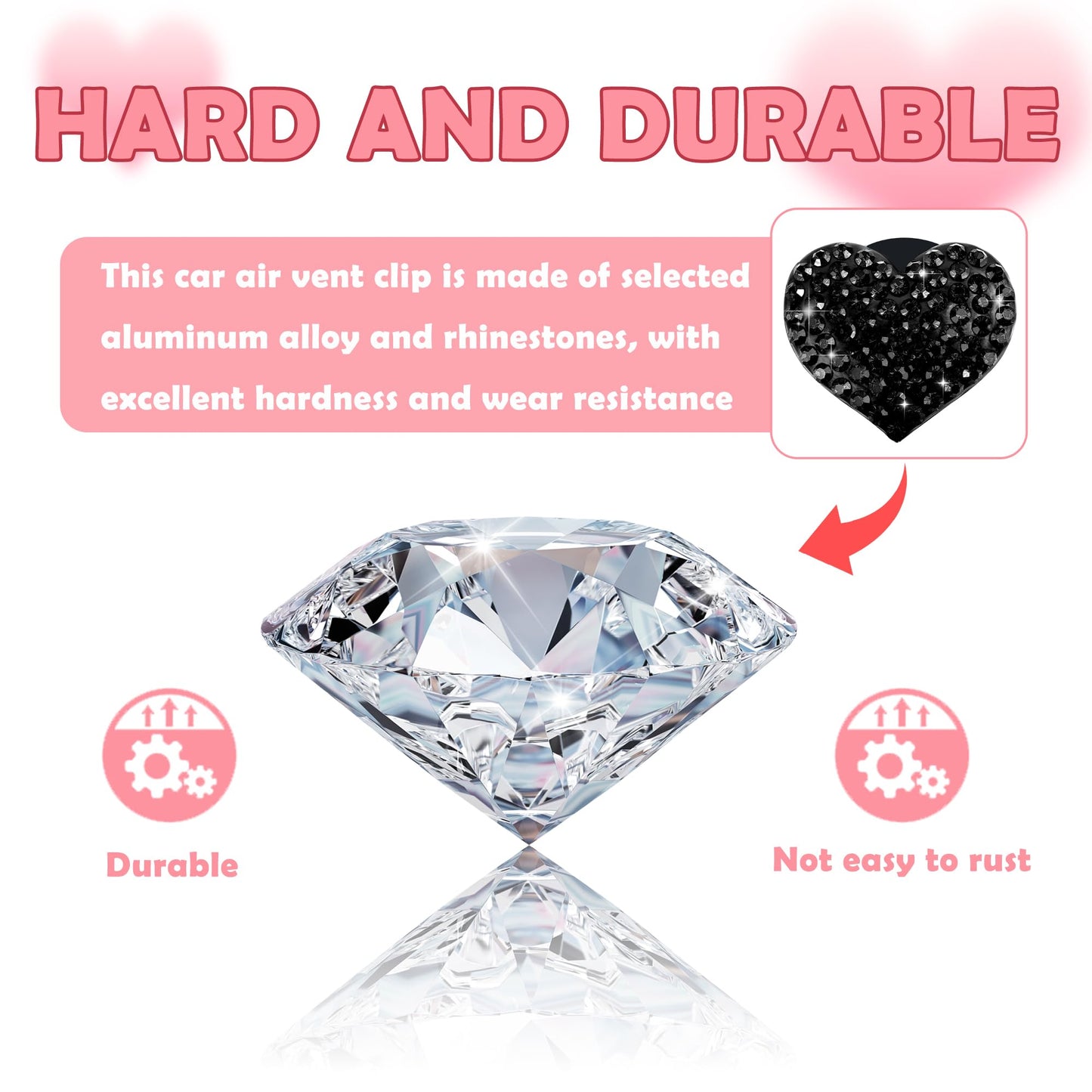 Heart-Shaped Rhinestone Car Vent Clips
