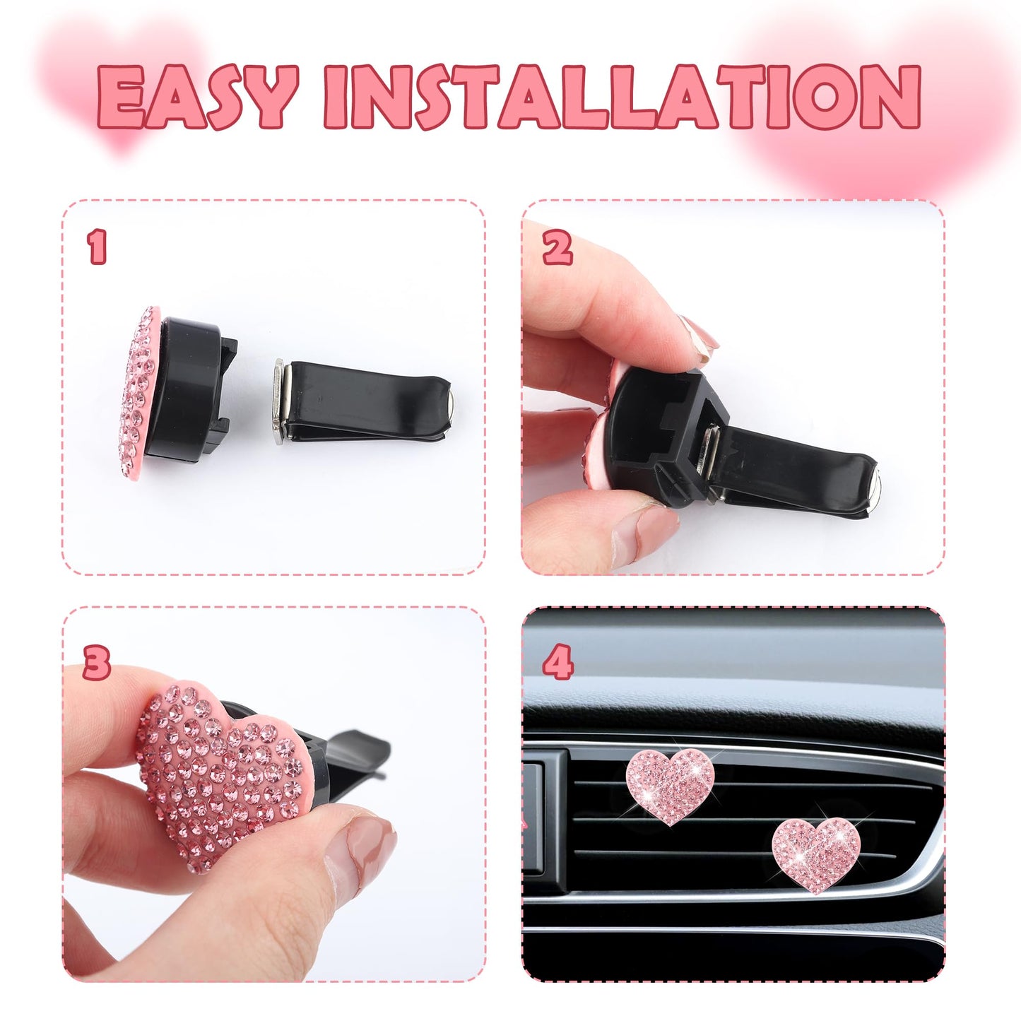 Heart-Shaped Rhinestone Car Vent Clips