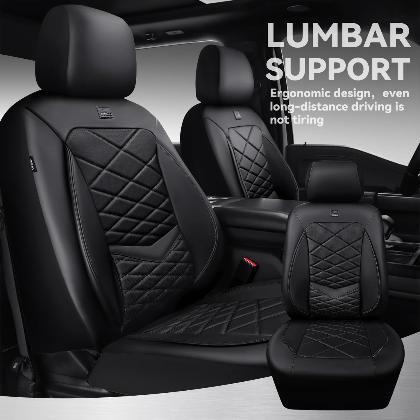 CAR PASS Luxury Nappa Leather Seat Covers with Lumbar Support