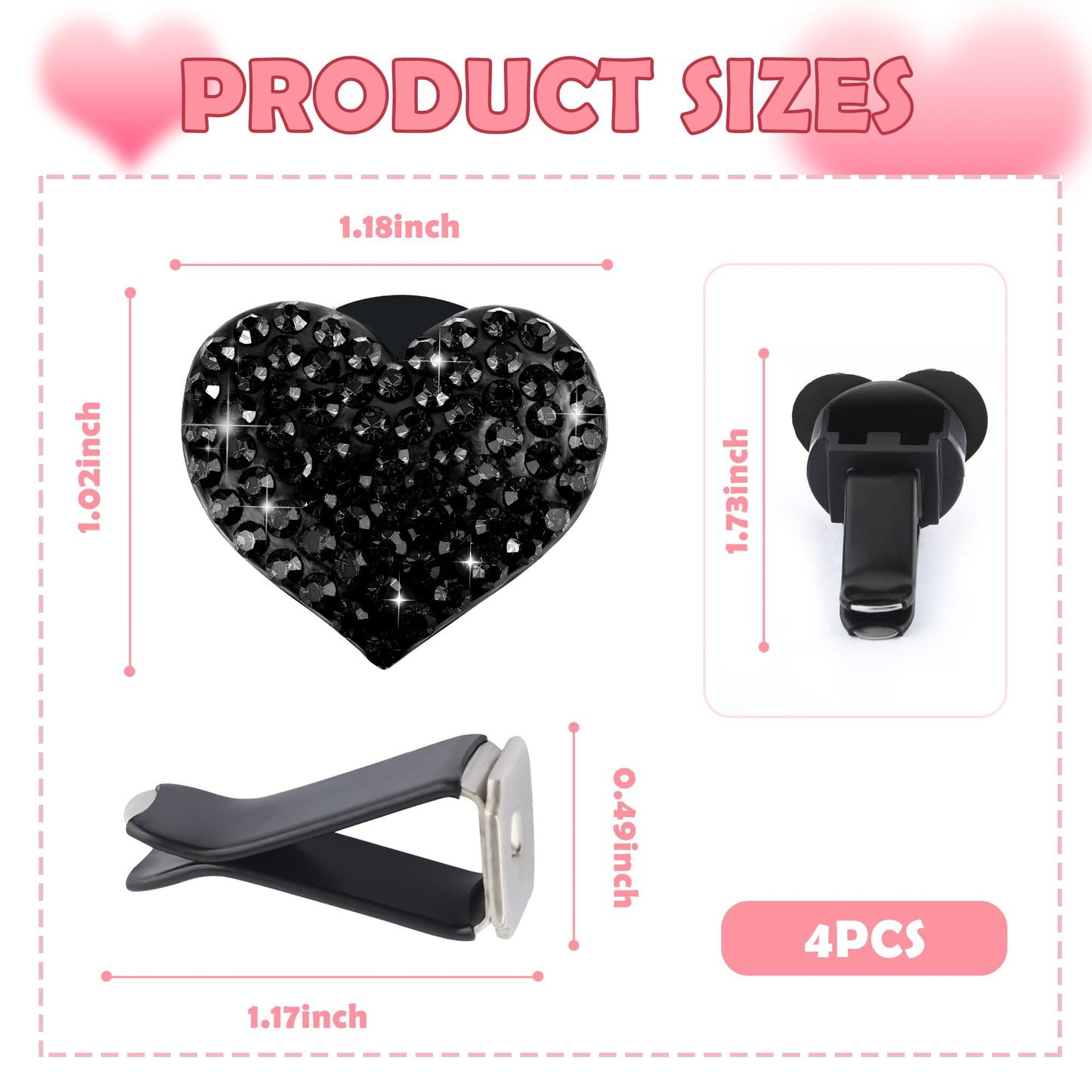 Heart-Shaped Rhinestone Car Vent Clips