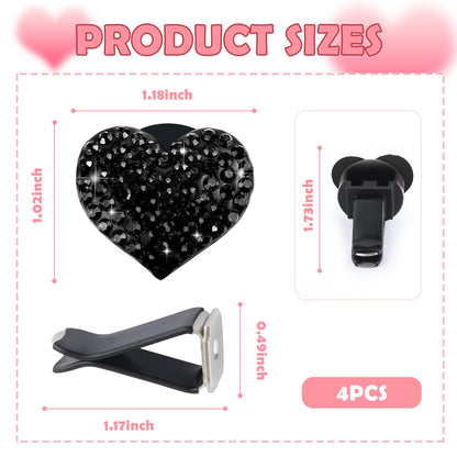 Heart-Shaped Rhinestone Car Vent Clips