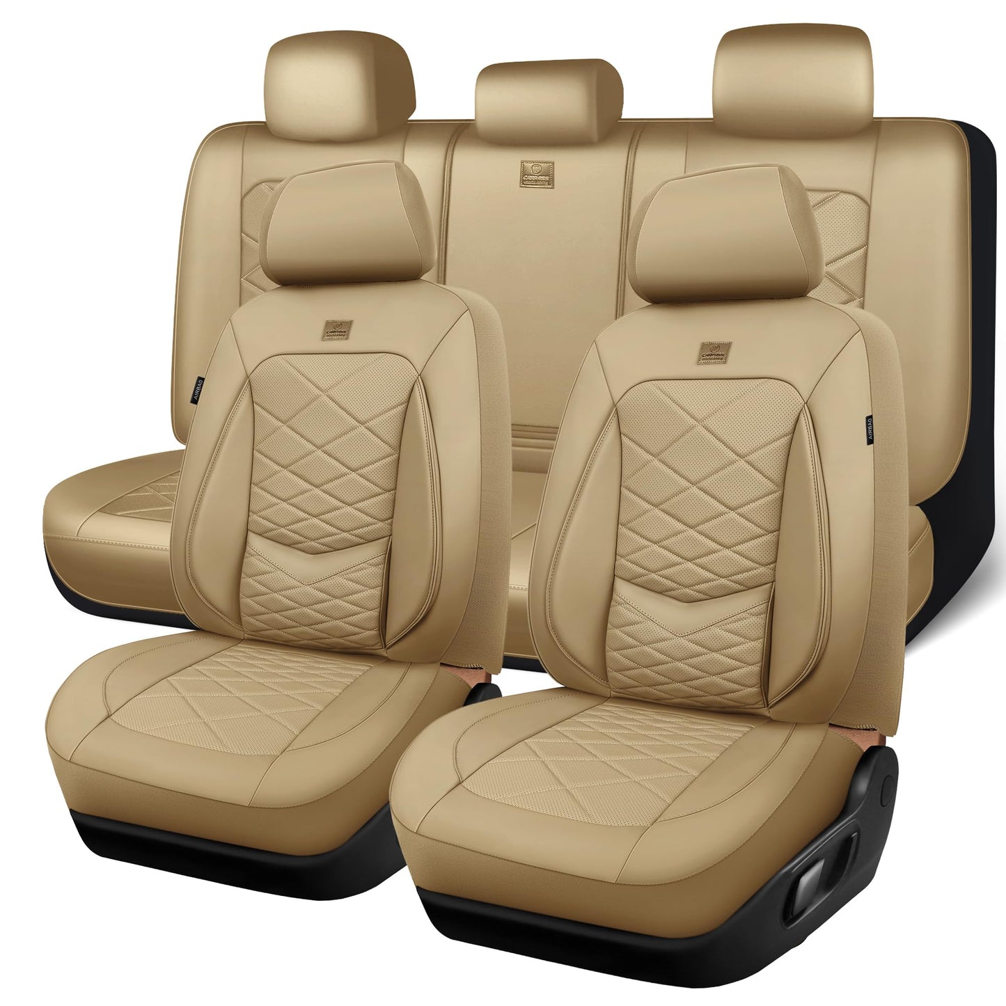 CAR PASS Luxury Nappa Leather Seat Covers with Lumbar Support