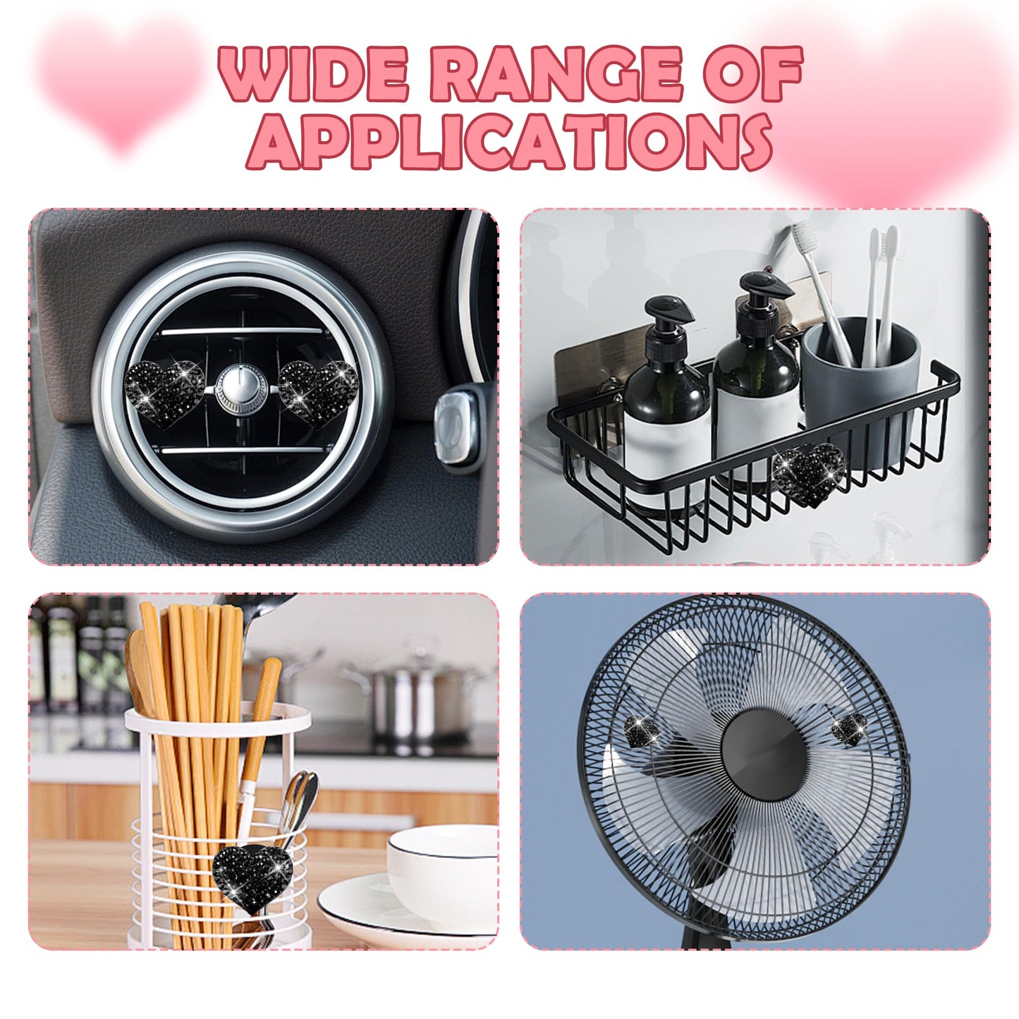 Heart-Shaped Rhinestone Car Vent Clips