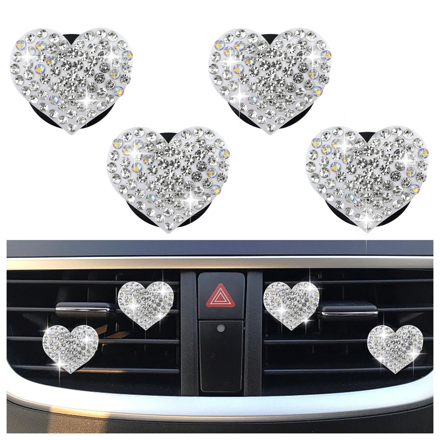 Heart-Shaped Rhinestone Car Vent Clips
