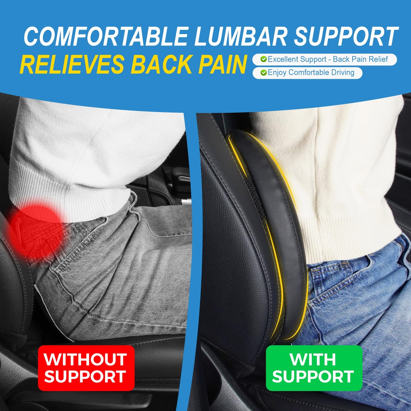 Memory Foam Lumbar Support Pillow for Car & Office