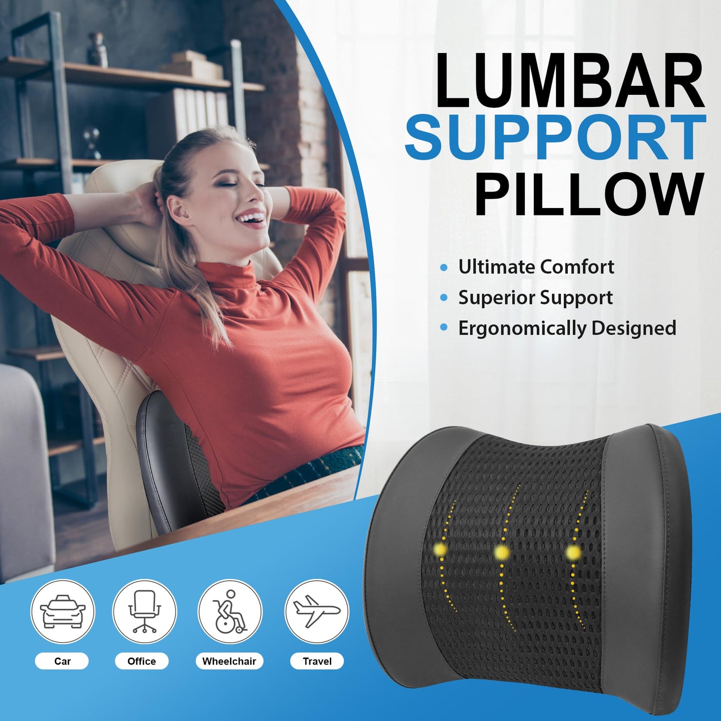 Memory Foam Lumbar Support Pillow for Car & Office