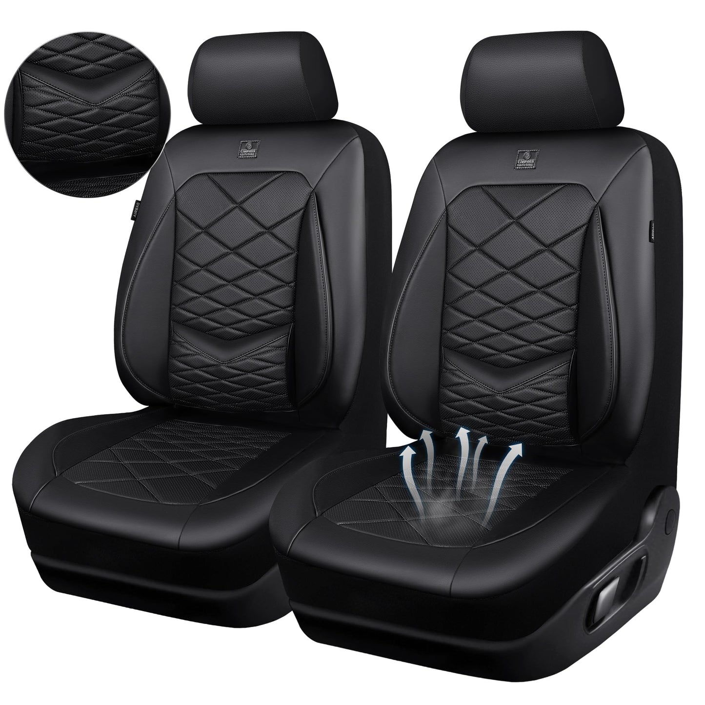 CAR PASS Luxury Nappa Leather Seat Covers with Lumbar Support