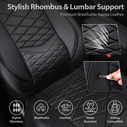 CAR PASS Luxury Nappa Leather Seat Covers with Lumbar Support