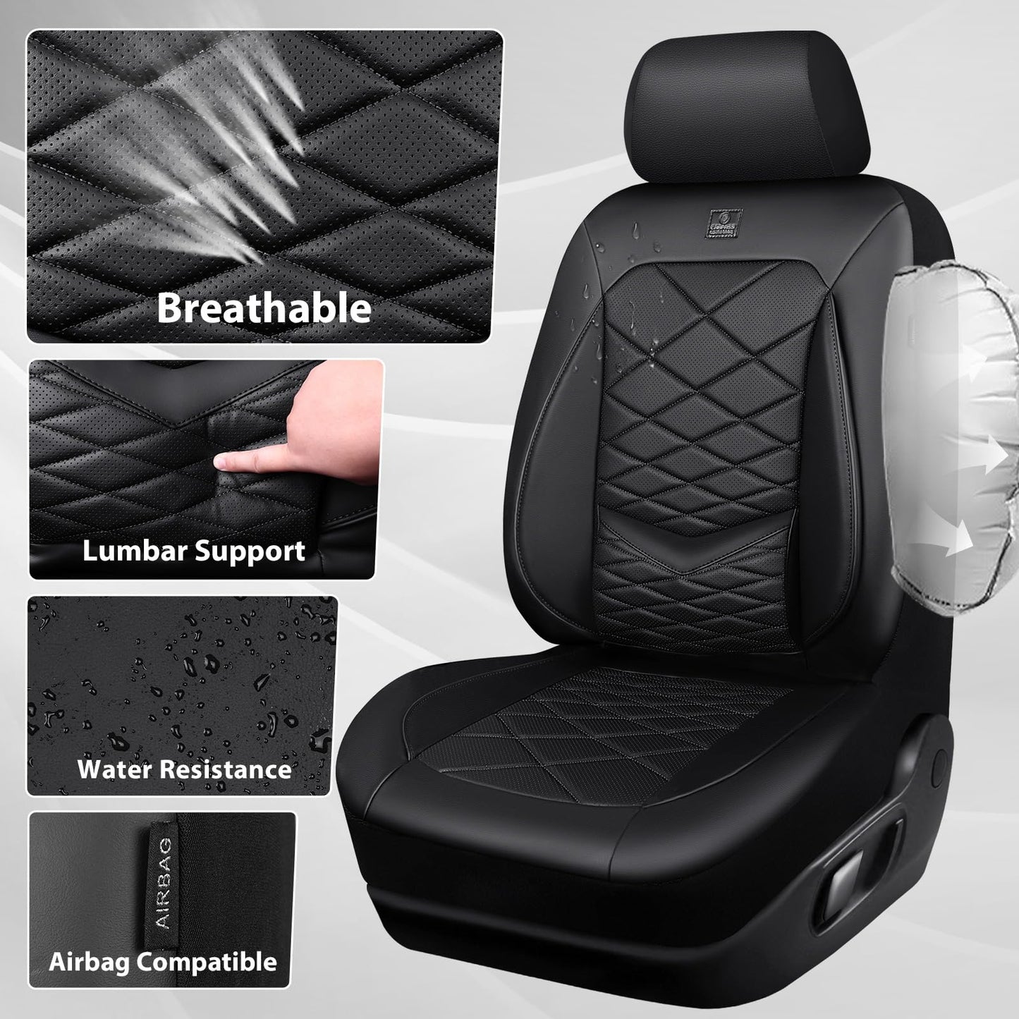 CAR PASS Luxury Nappa Leather Seat Covers with Lumbar Support