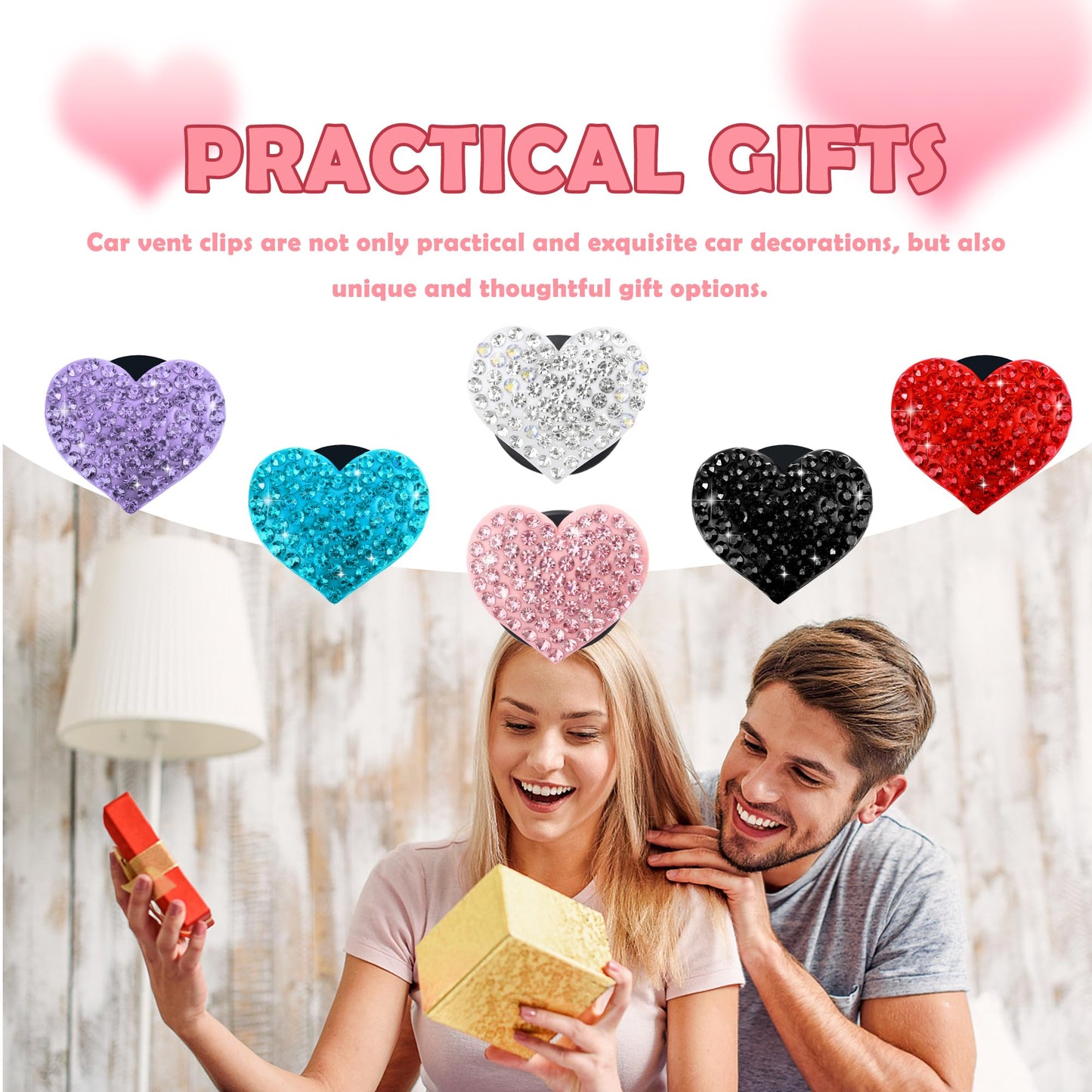 Heart-Shaped Rhinestone Car Vent Clips