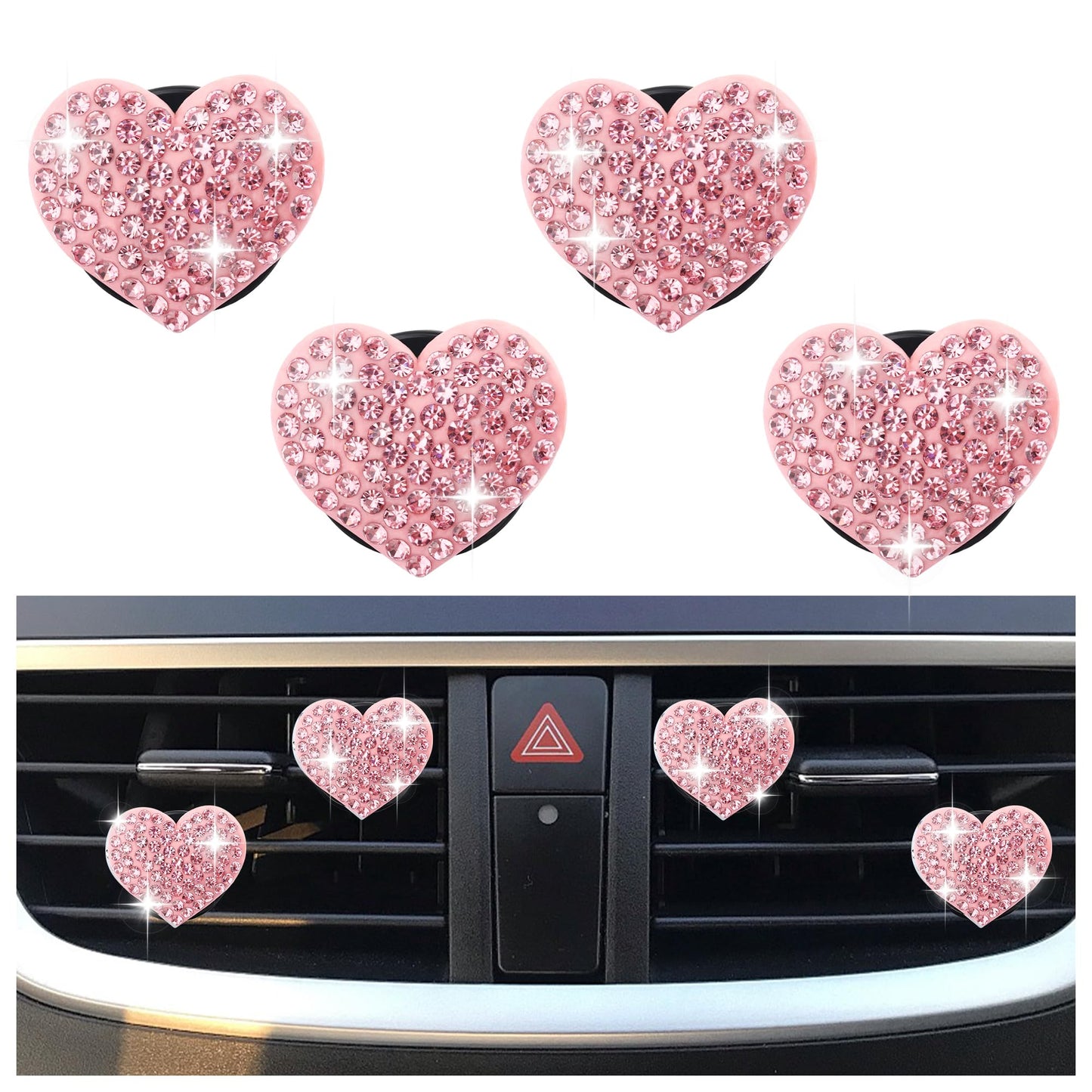 Heart-Shaped Rhinestone Car Vent Clips