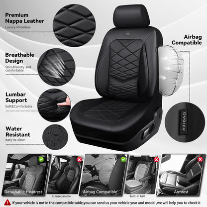 CAR PASS Luxury Nappa Leather Seat Covers with Lumbar Support
